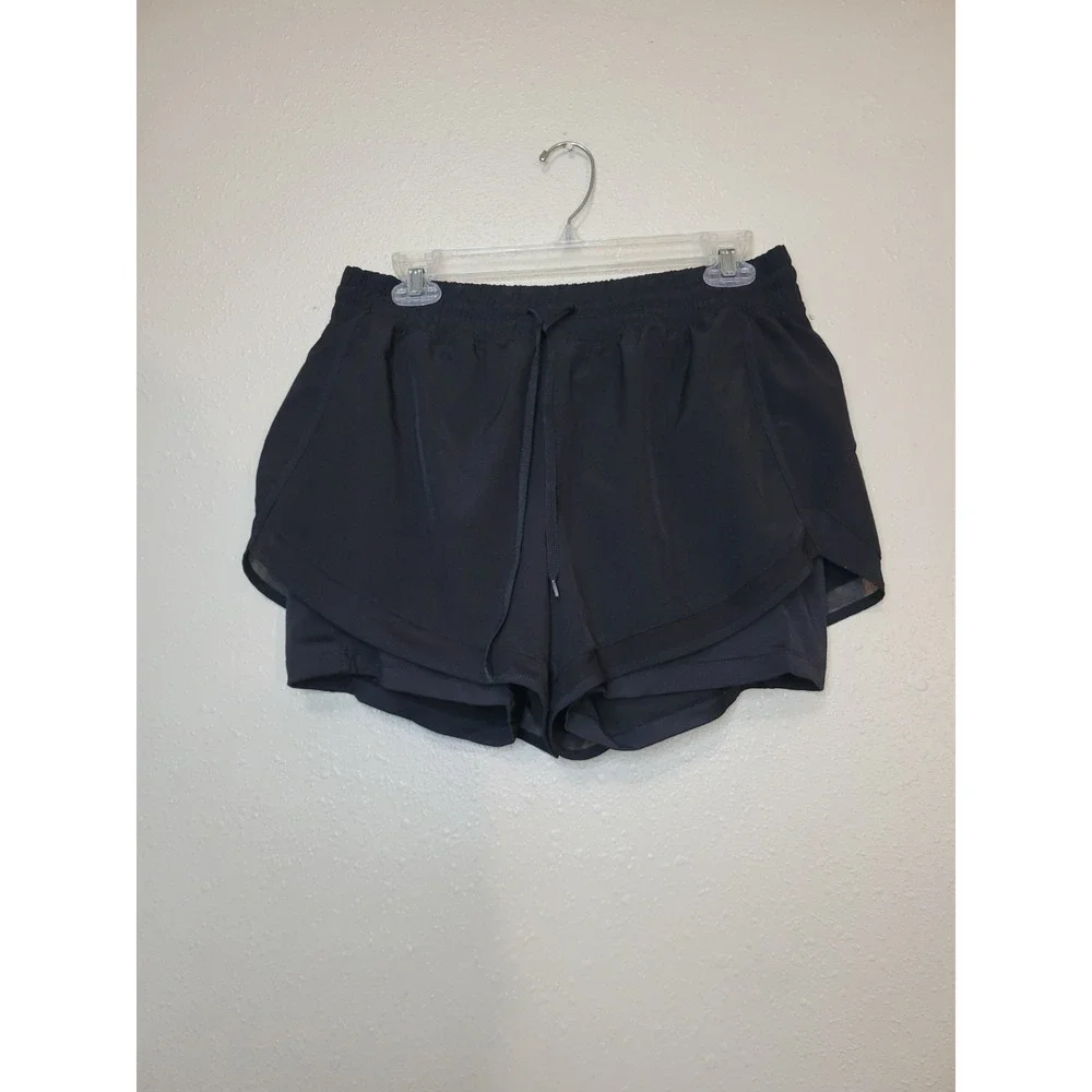 90 Degree By Reflex 2 in 1 Womens Shorts Black Running Athletic Gym Workout Sz L